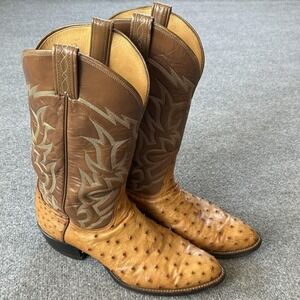 Tony Lama Boots Mens Size 11D Brown Ostrich Leather Western Pointed Toe 8025